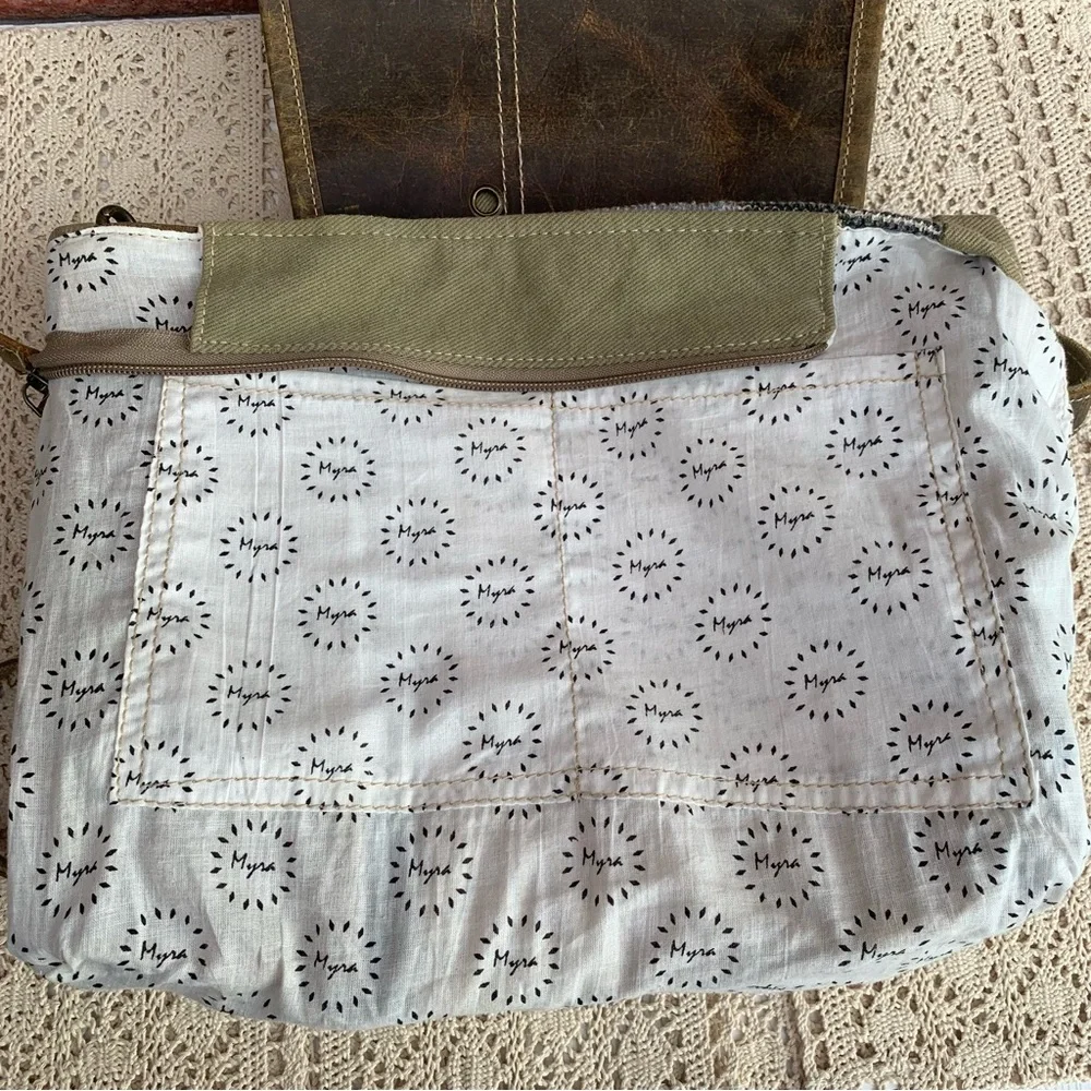 Myra Bag Distressed Leather & Canvas Crossbody Handbag Shoulder Purse - Picture 9 of 16